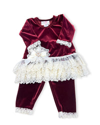 Katie Rose - Girl's 2-Piece Velvet Tunic Top With Lace Set
