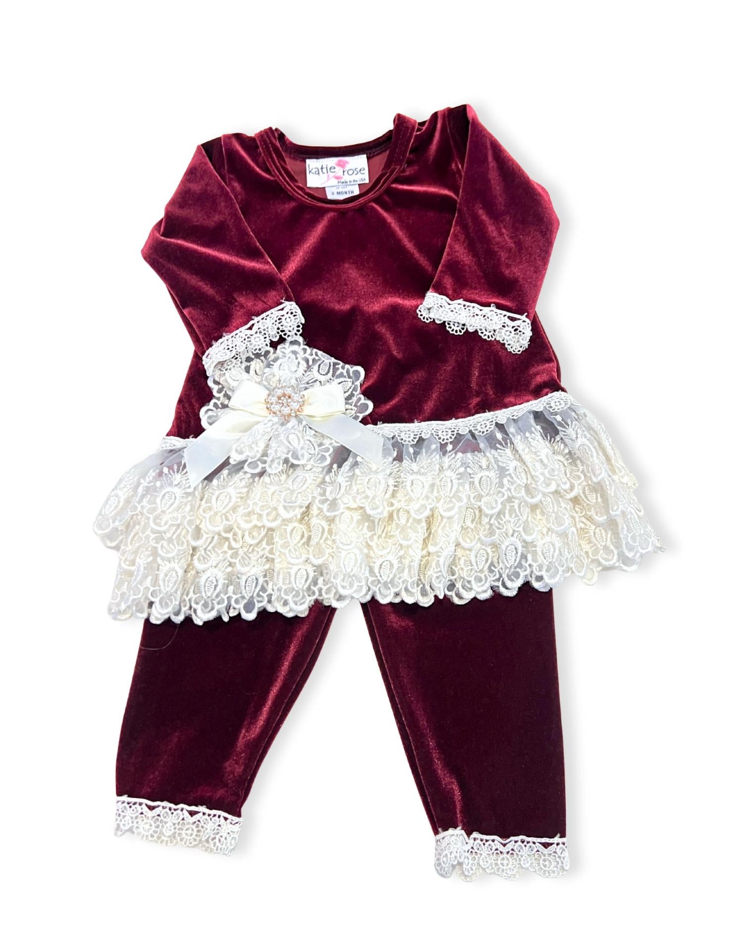 Katie Rose - Girl's 2-Piece Velvet Tunic Top With Lace Set