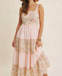 In February - Dreamy Ideal Florals And Stripes Tiered Midi Dress