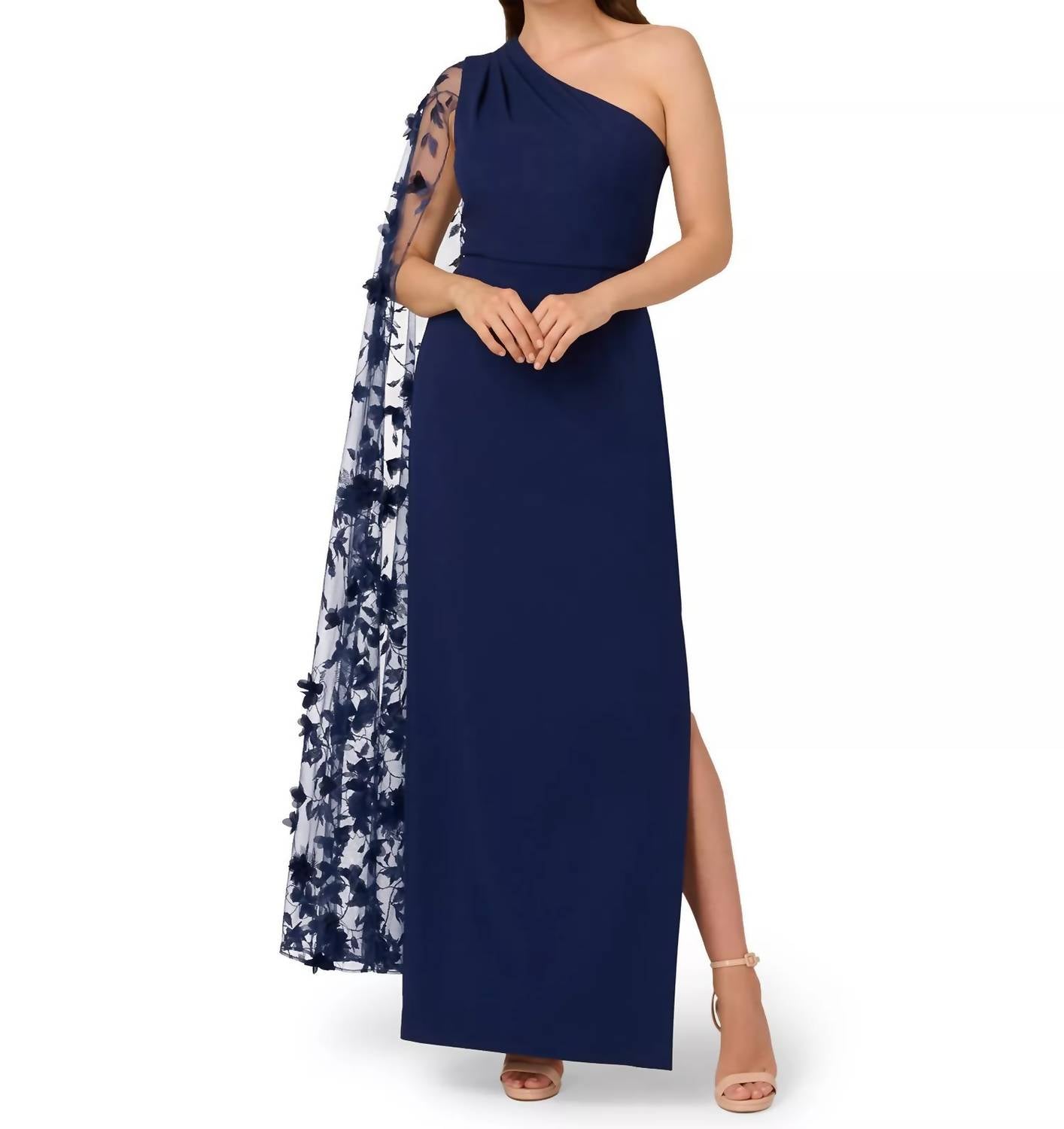 Aidan Mattox - One Shoulder Floral Cape Sleeve Dress