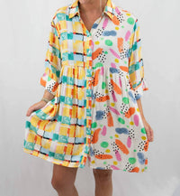 Entro - Mixed Print Button Up Mini Dress