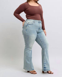 Judy Blue - Mid Rise Tinted Pin Tack Detail Flare Jeans