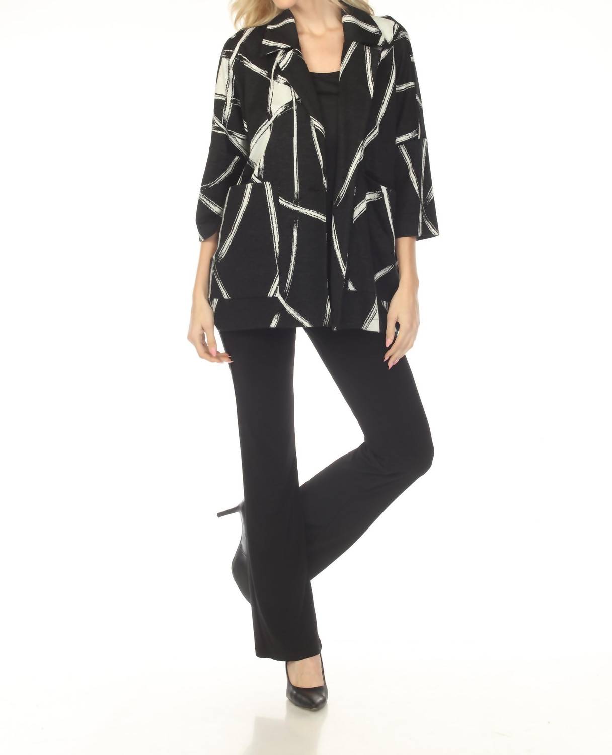 Joseph Ribkoff Abstract Jacquard Boxy Jacket in black off white 1 - women's jacket - view 5