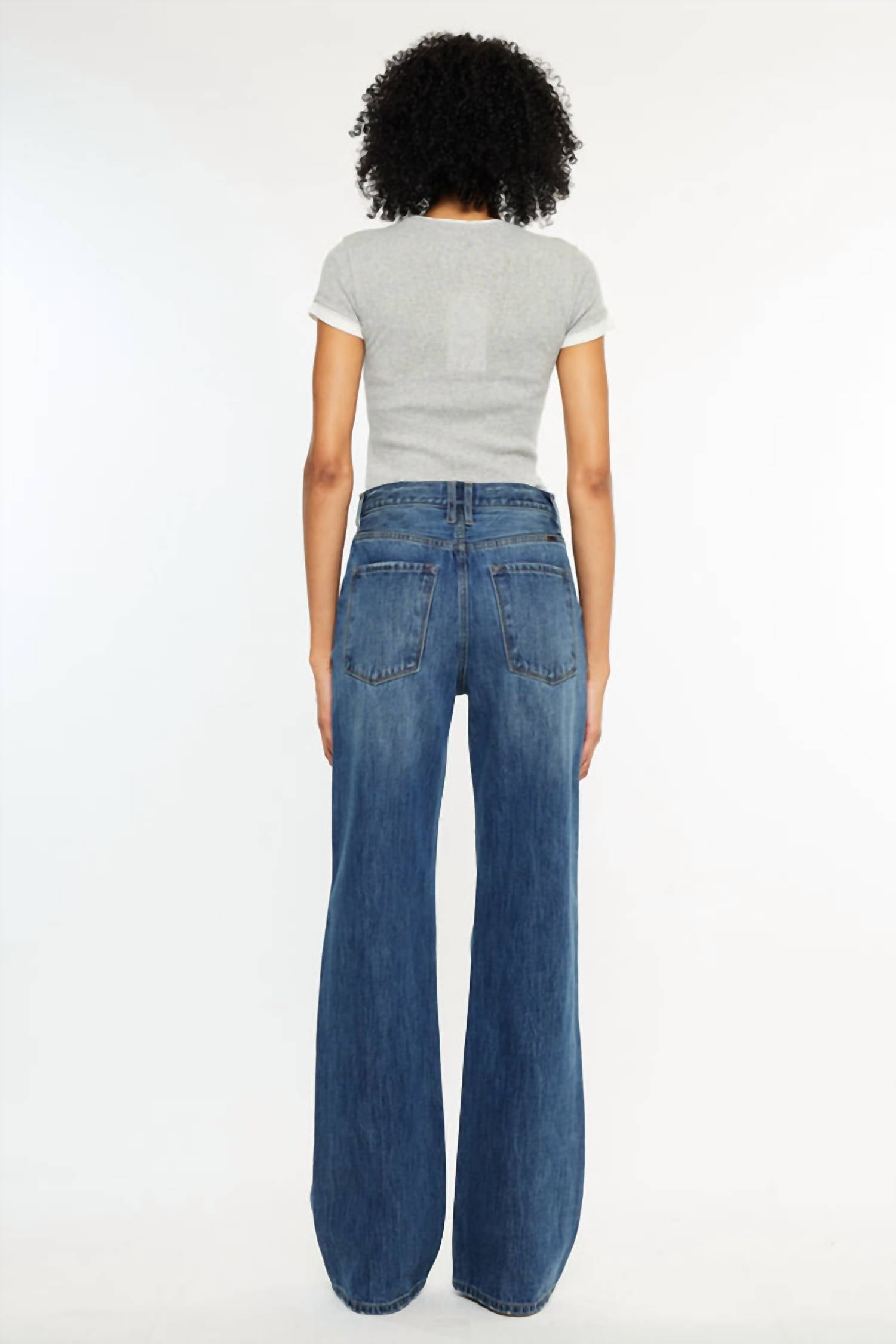 KanCan Ultra High Rise Exposed Button 90's Flare Jeans in medium wash 1 - women's jeans - detail view