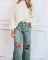 Vervet By Flying Monkey - Leslie Distressed High Waisted Crop Flare Jeans