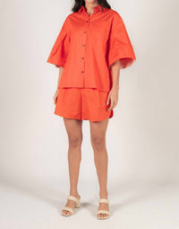 Before You Collection Lily Poplin High Waisted Shorts in poppy - women's shorts - view 4