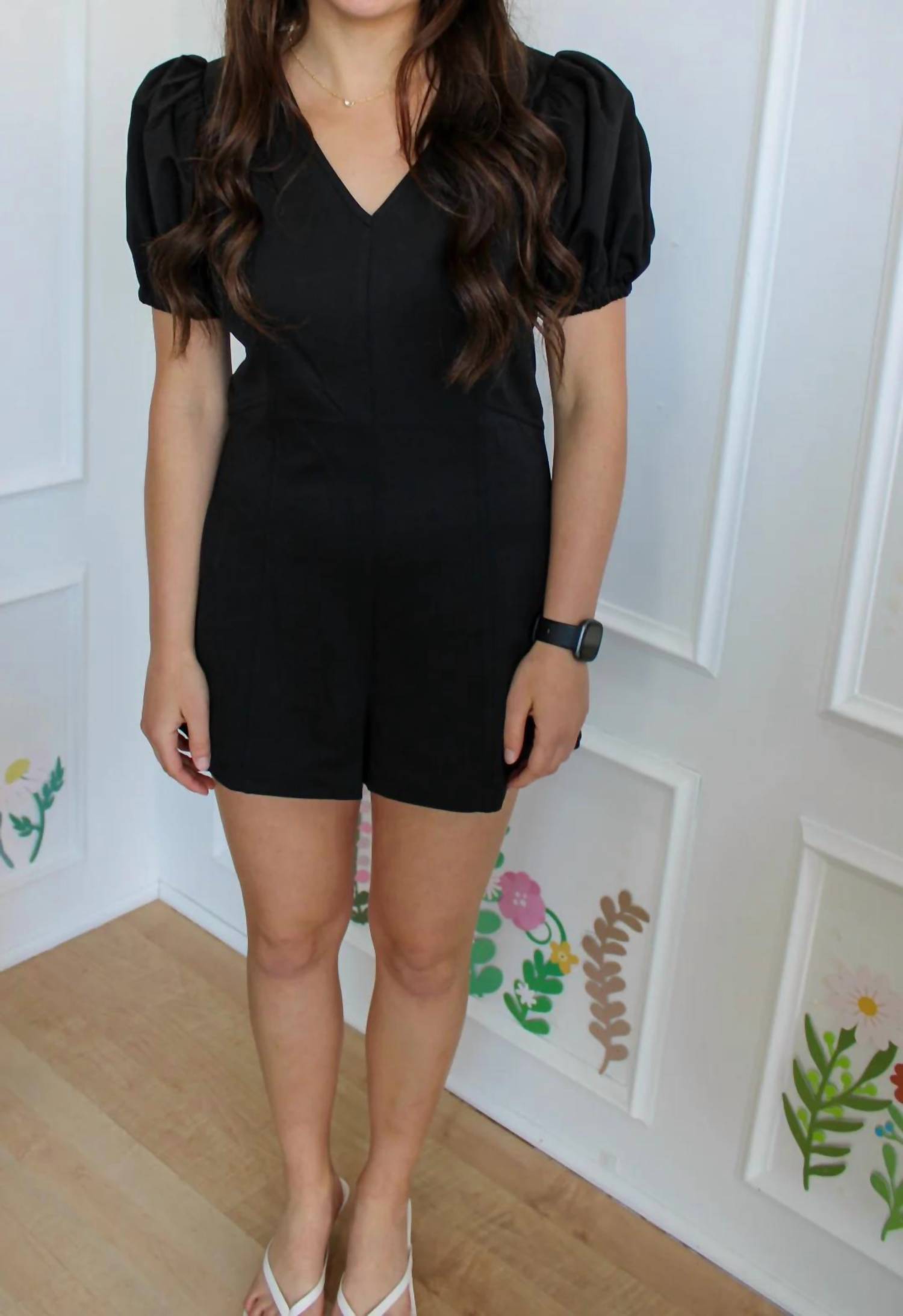 Ee:Some - Mariah V-neck Puff Sleeve Romper