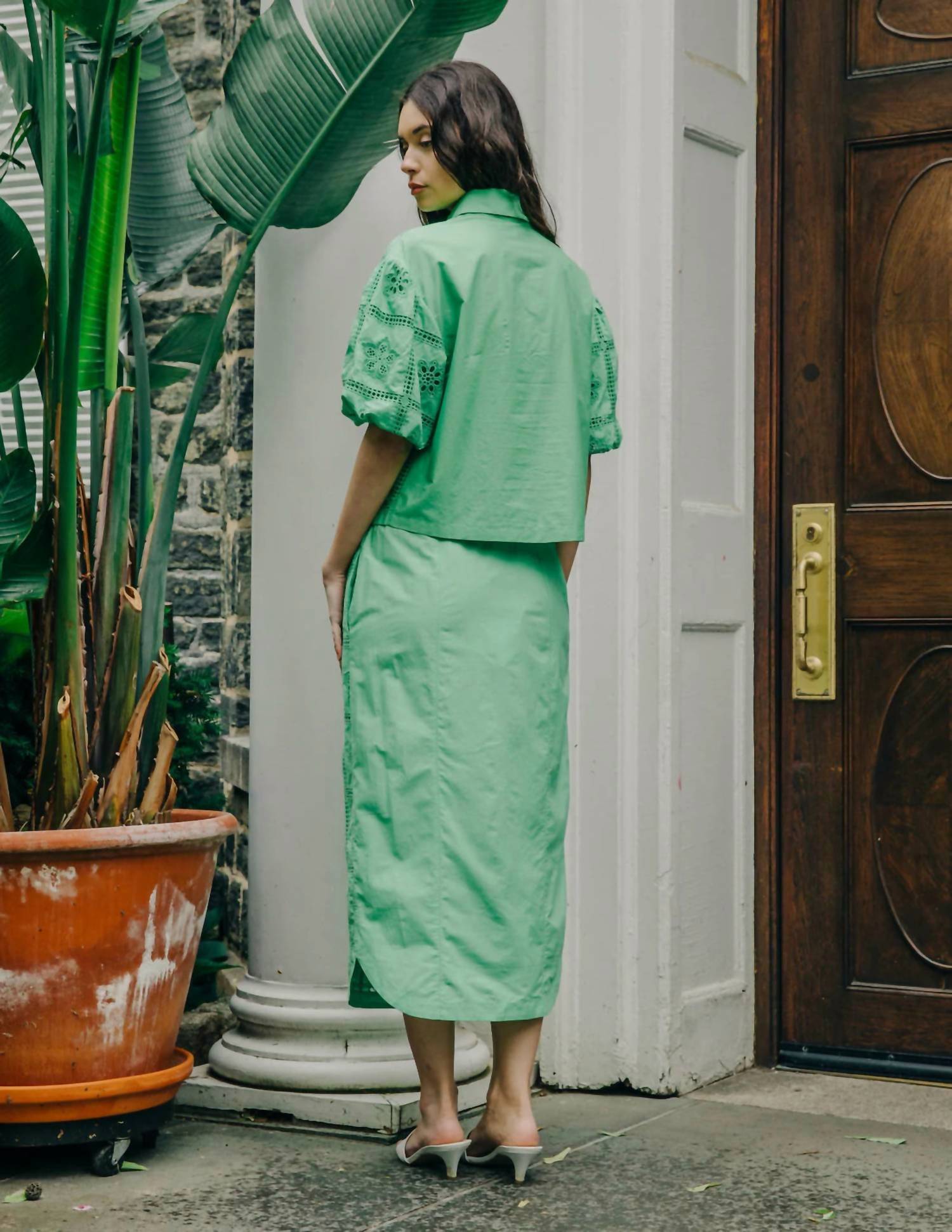 LOVE THE LABEL Nylah Midi Skirt in kiwi - women's skirt - alternate view