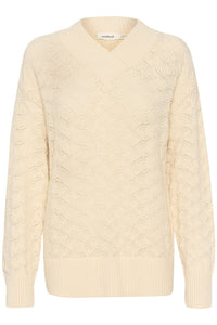 Soaked In Luxury - Musling V-neck Pointelle Knit Pullover Sweater