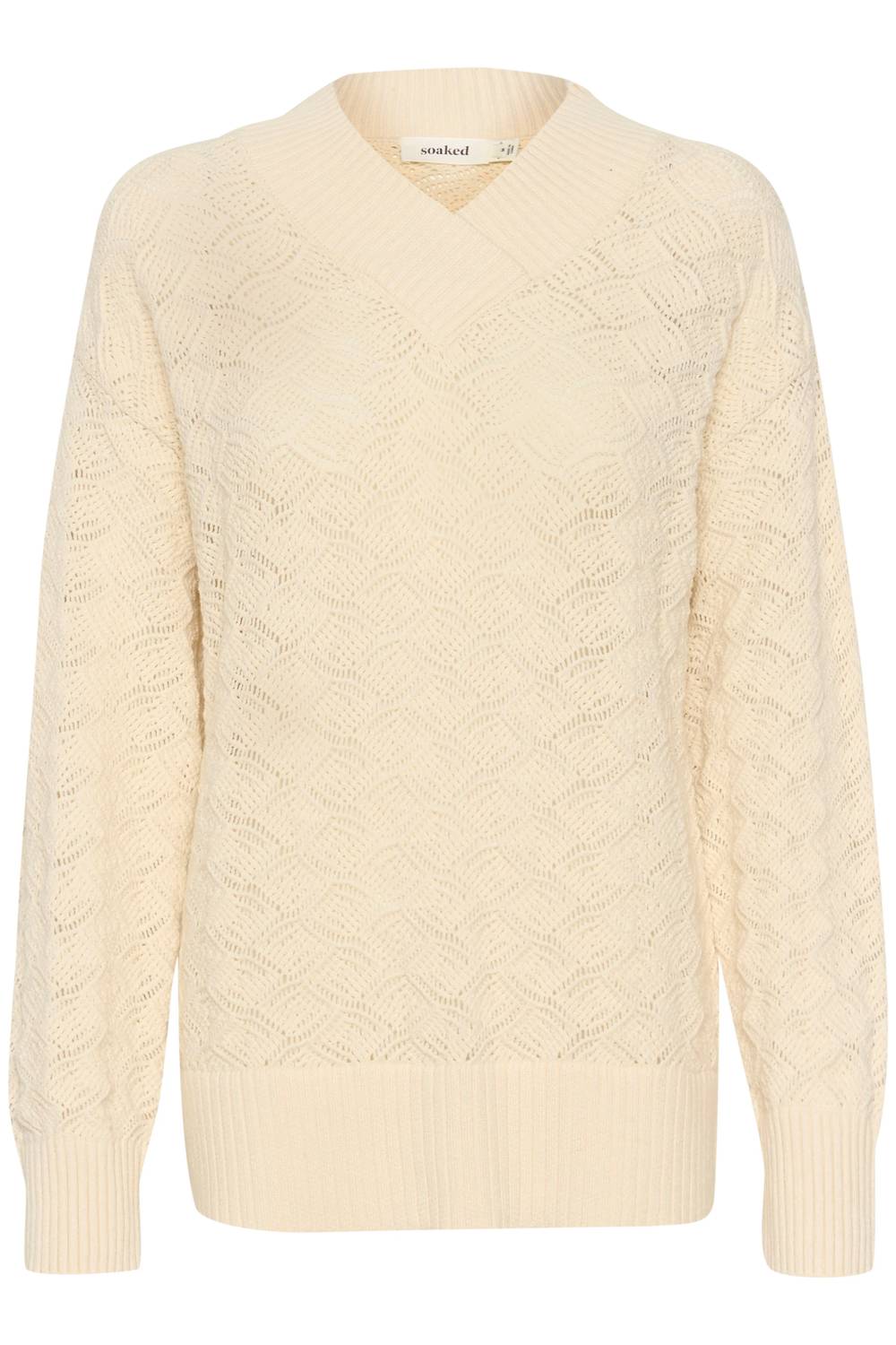 Soaked In Luxury - Musling V-neck Pointelle Knit Pullover Sweater