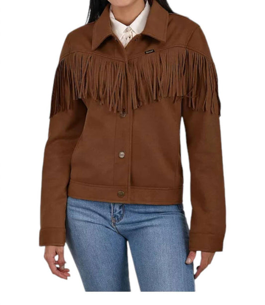 Wrangler - Faux Suede With Fringe Trucker Jacket