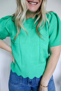 Jodifl - Shari Scallop Edge Accent Lightweight Sweater Top