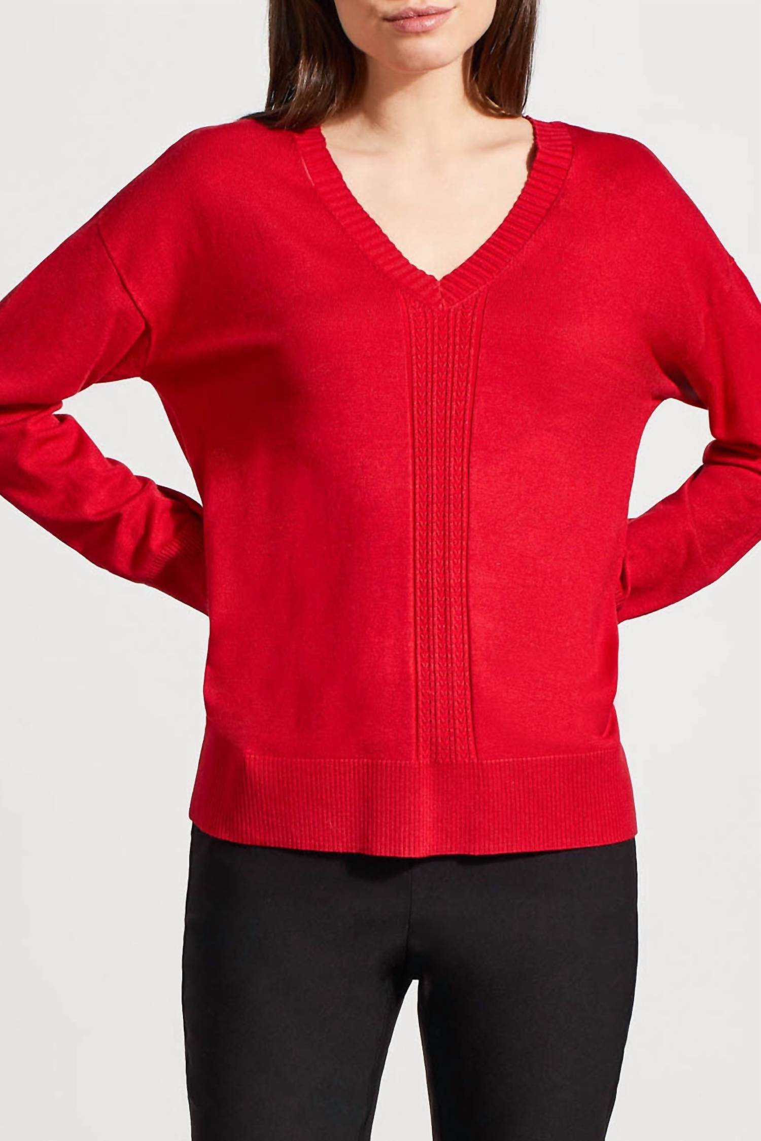 Tribal - Long Sleeve V-neck Sweater With Cables