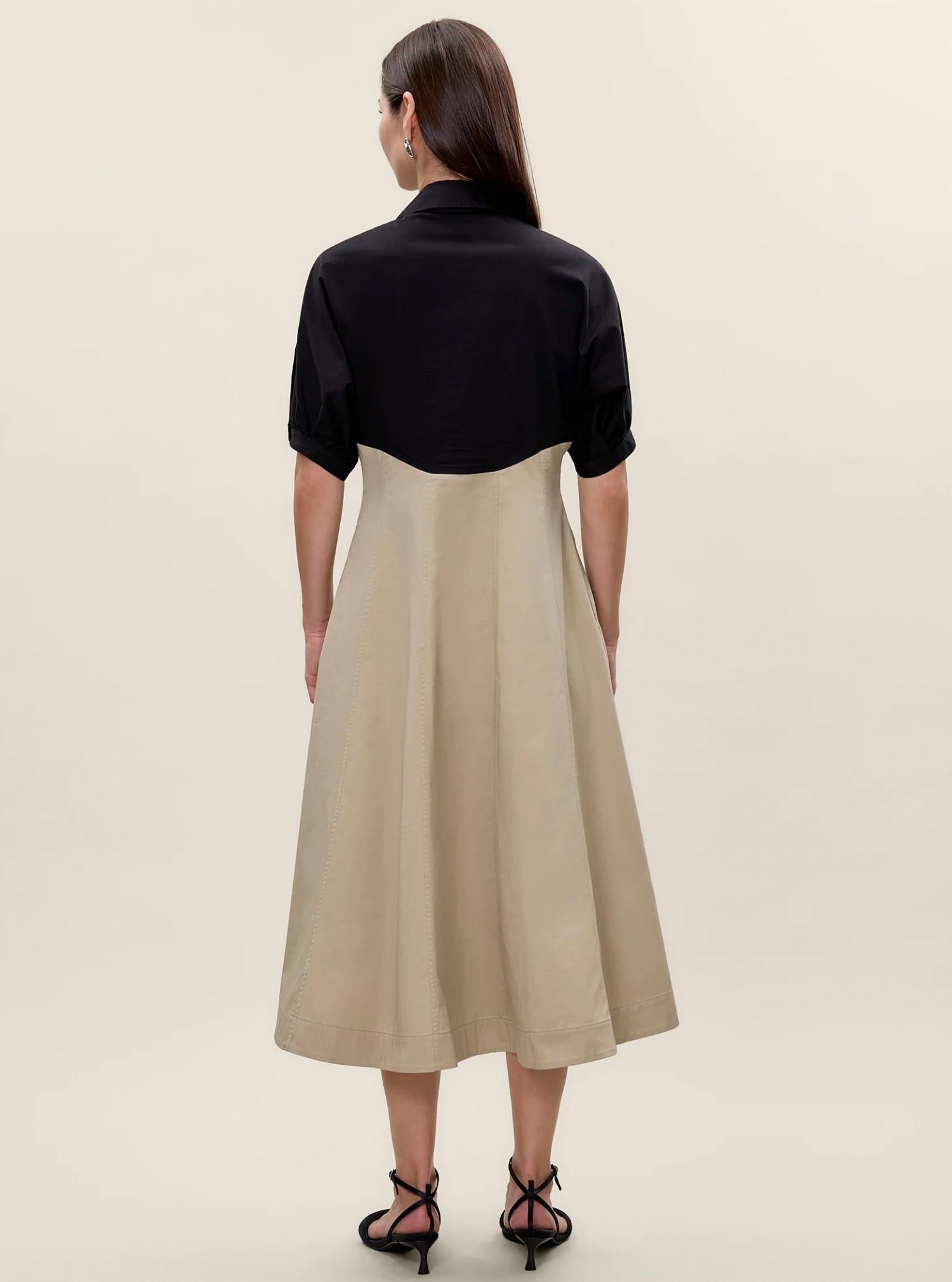 Rebecca Taylor Elspeth Colorblock Dress in black tan - women's dress - detail view