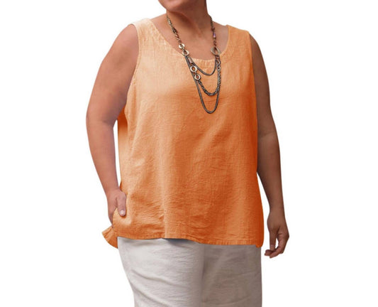 On The Plus Side - Crinkle Cotton Sleeveless Top - Plus