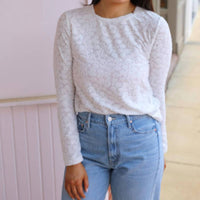 Dylan Mesh Flowers Tee in white - women's long sleeve top - detail view