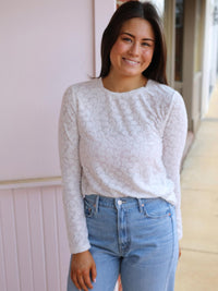 Dylan Mesh Flowers Tee in white - women's long sleeve top - alternate view