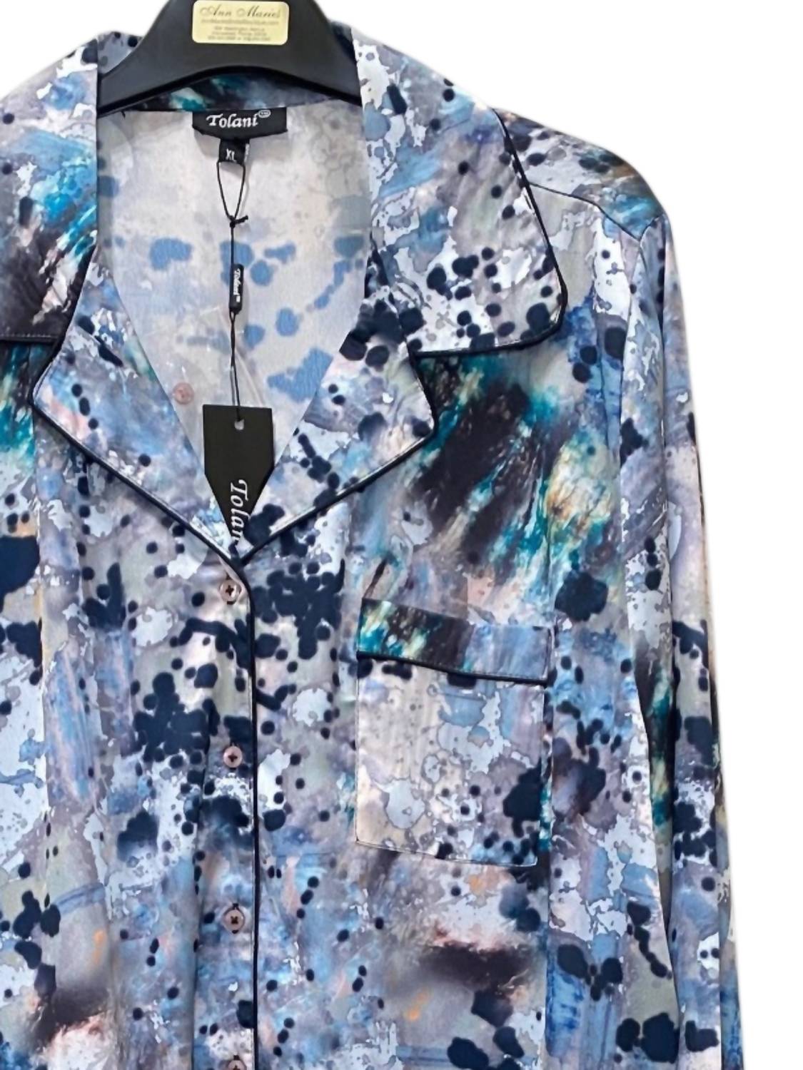 Tolani Women's Long Sleeve Pajama Top And Pant Set in abstract - women's intimate - detail view