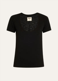 NSF Tally Short Sleeve Fitted U Neck T-Shirt in black - women's t-shirt - detail view