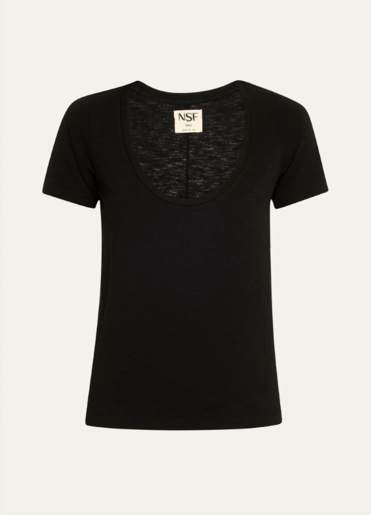NSF Tally Short Sleeve Fitted U Neck T-Shirt in black - women's t-shirt - detail view