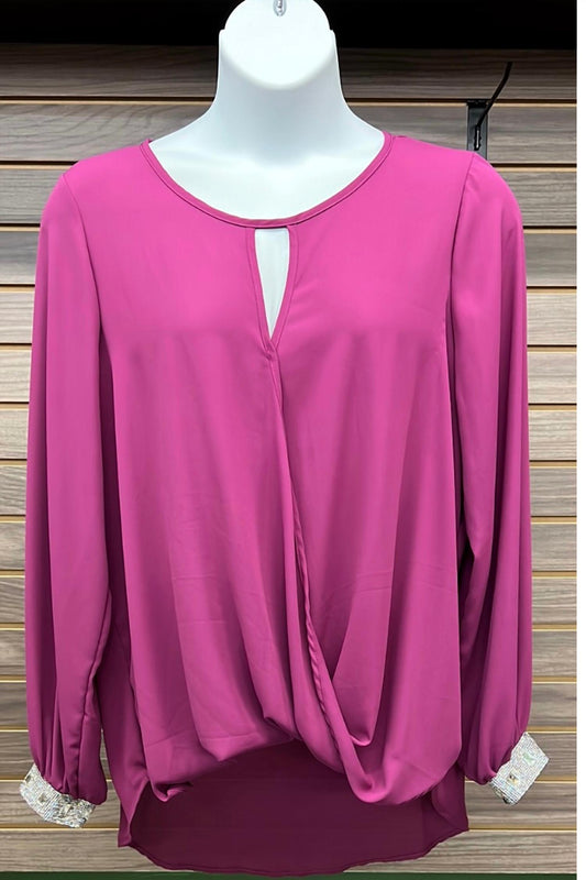 Lilian - Women's Plus Long Sleeve With Sequins Blouse