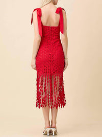 Main Strip - Shoulder Strap Tie With Heart Lace Fringe Dress