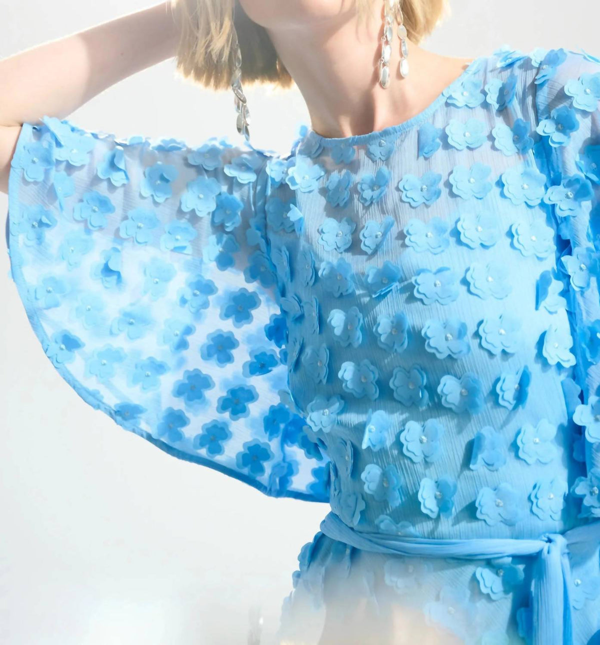 Joseph Ribkoff - 3d Florals Belted Chiffon Dress
