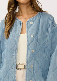 LOVESTITCH Quilted Denim Jacket With Pockets in blue - women's jacket - view 4