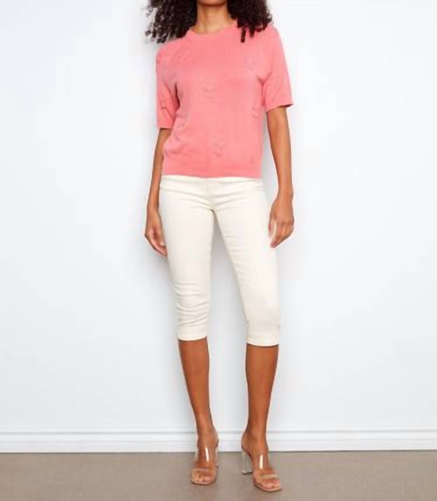 CHARLIE B Floral Soutache Cotton Knit Top in sorbet - women's blouse - view 4