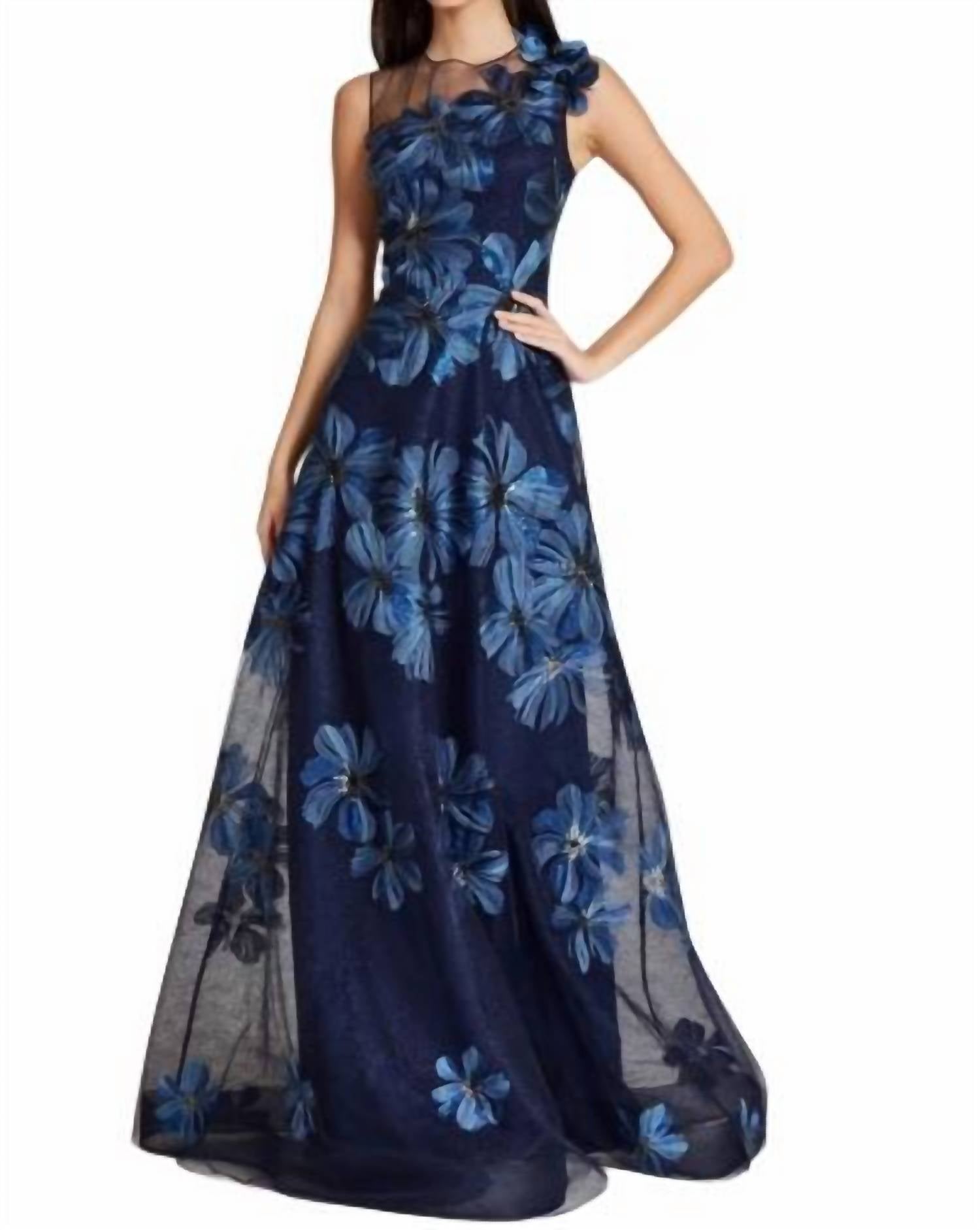 Teri Jon - Floral Embroidered Tulle Gown