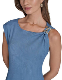 Halston Heritage - Sleeveless Boat Neck Textured Knit Dress