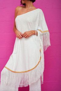 Pitusa Pima One Shoulder Top & Pant Set in white - women's sleepwear - alternate view