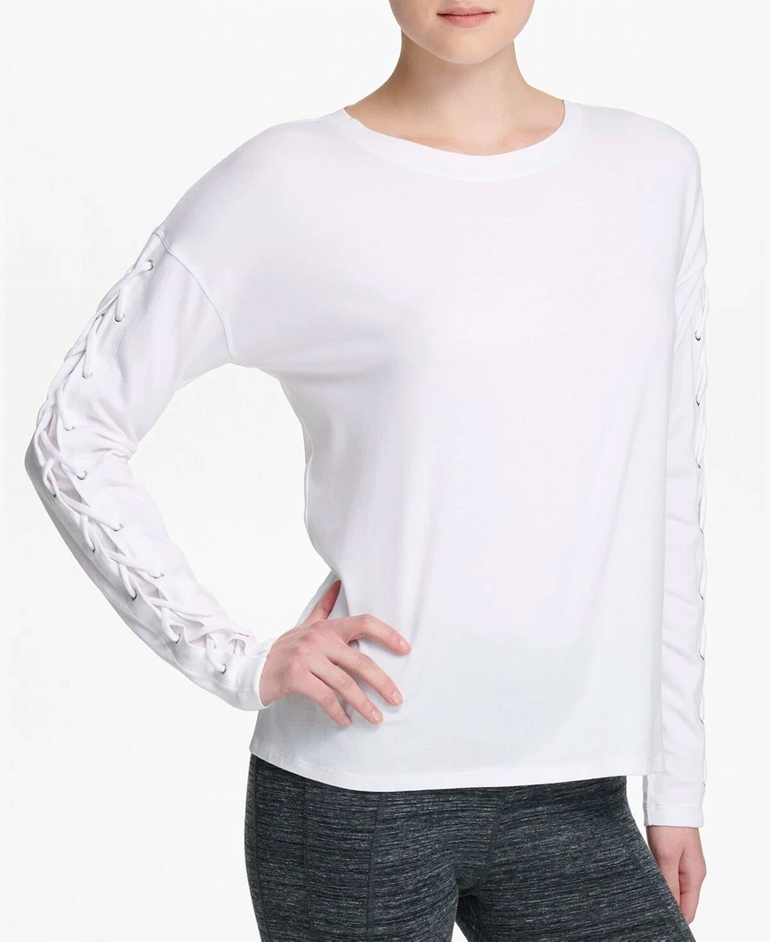 Dkny - Activewear Lace up Long Sleeve Jewel Neck Top
