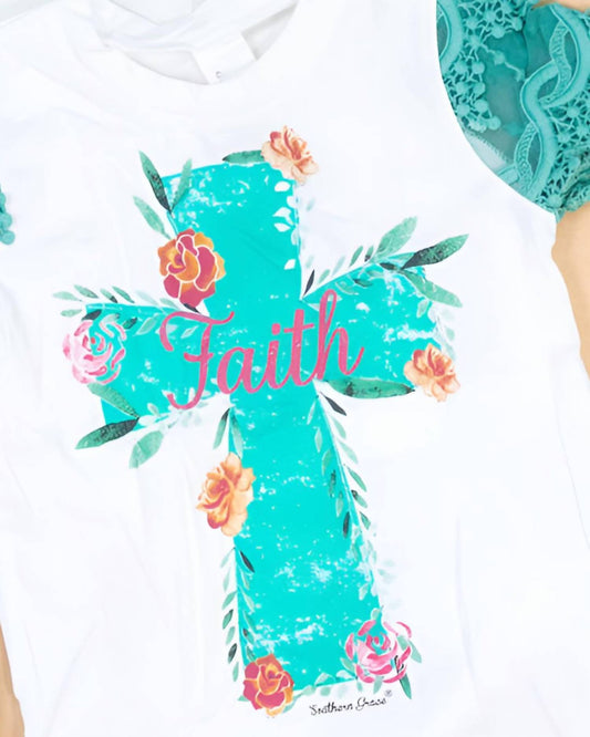 Southern Grace - Kid's Faith Cross With Lace Sleeves Top