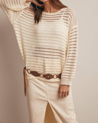 Forte - Open-Knit Stripe Sweater Top