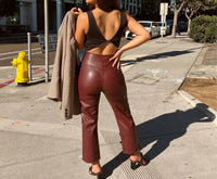 Lucy Paris - Faux Leather Belted Ankle High Pants
