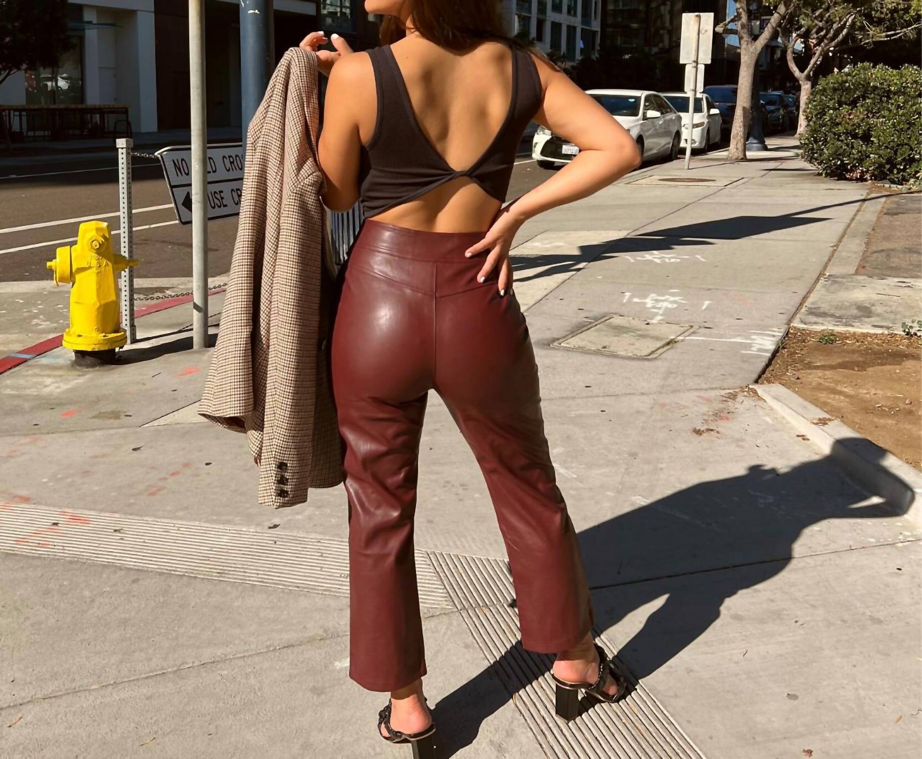 Lucy Paris - Faux Leather Belted Ankle High Pants