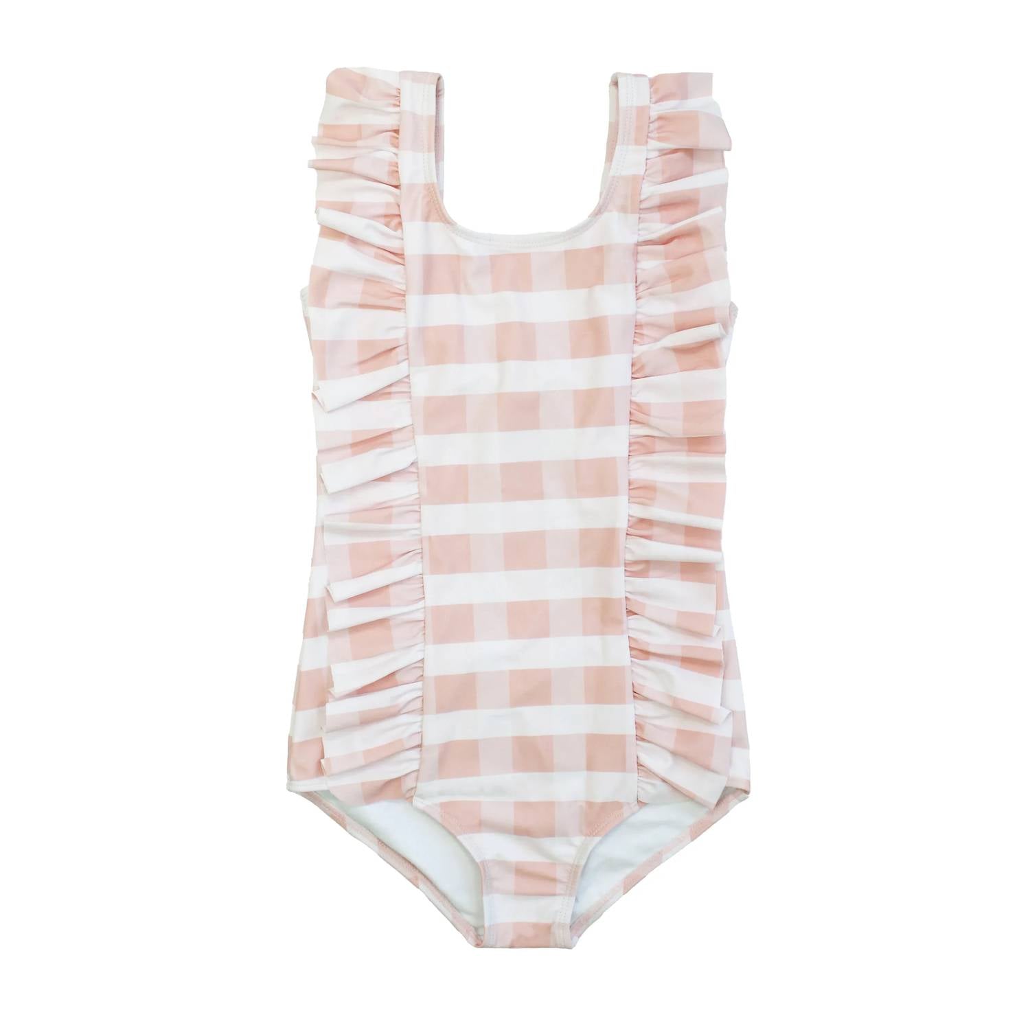 Emerson And Friends - Girl's Gingham Ruffle Front One Piece Swimsuit