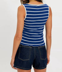 Free People Tilly Striped Tank Vest in navy - women's tank top - detail view