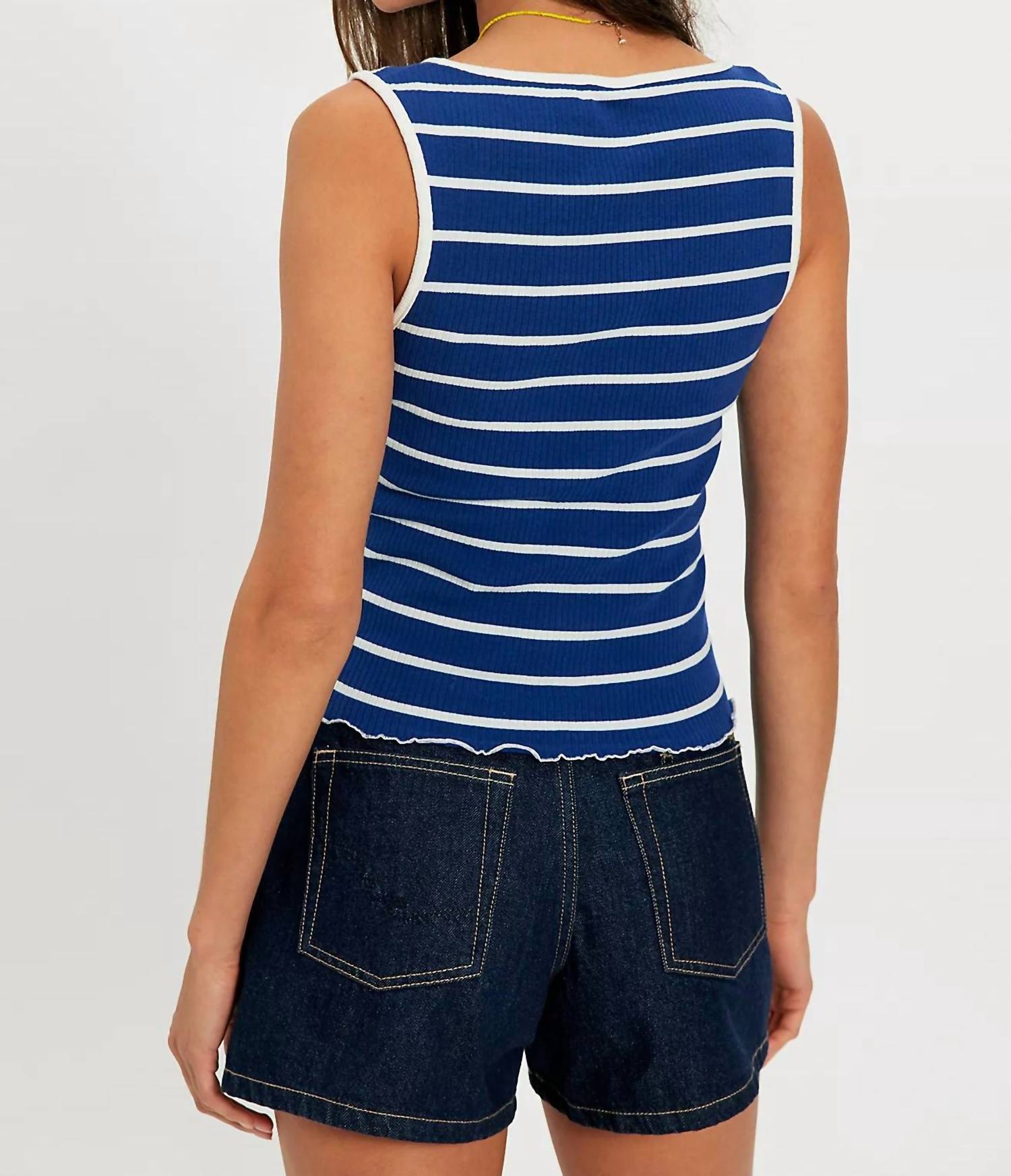 Free People Tilly Striped Tank Vest in navy - women's tank top - detail view