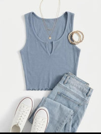NIA Soft Touch Ribbed Cropped Tank Top in slate blue - women's tank top - view 5