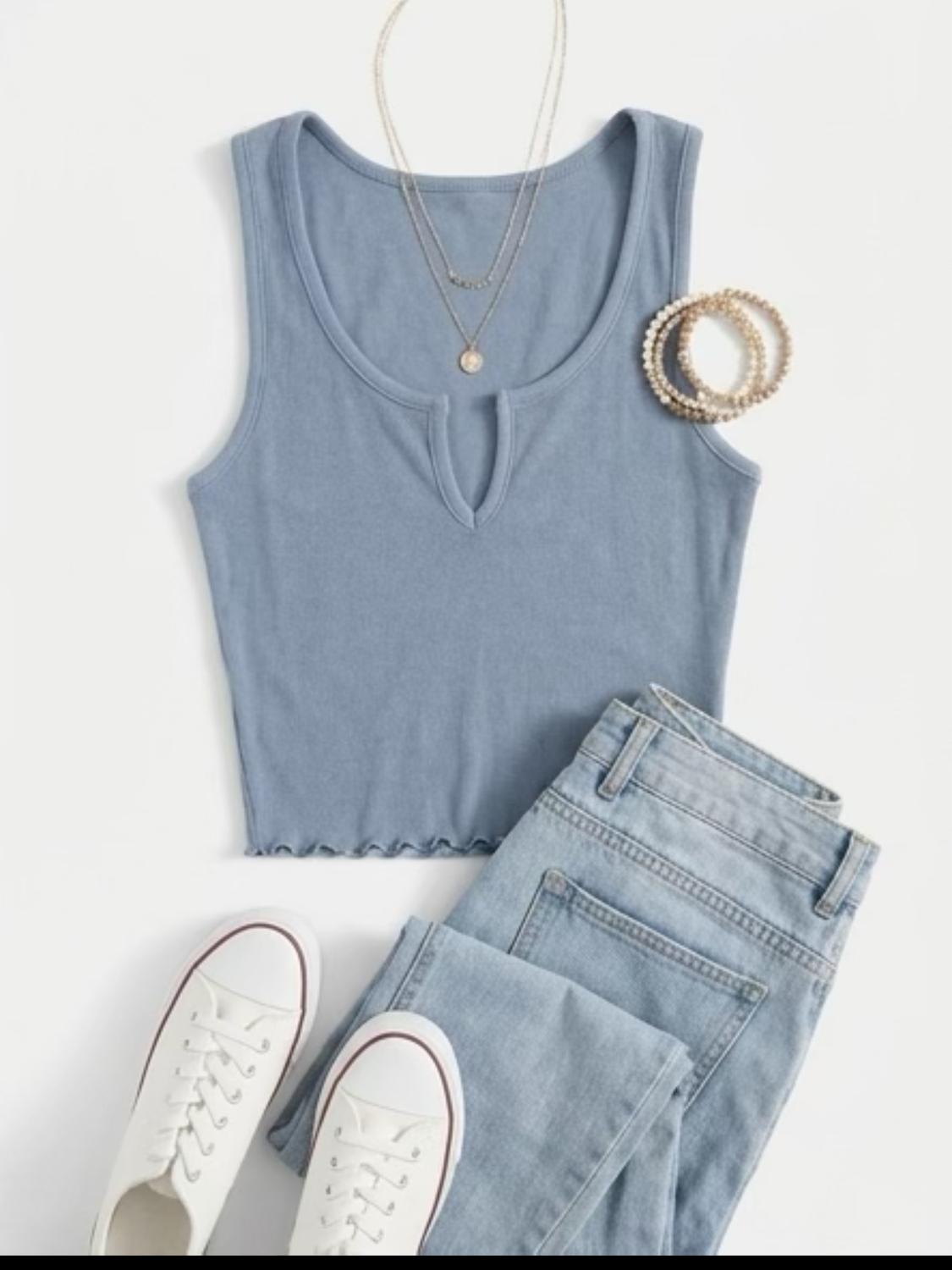 NIA Soft Touch Ribbed Cropped Tank Top in slate blue - women's tank top - view 5