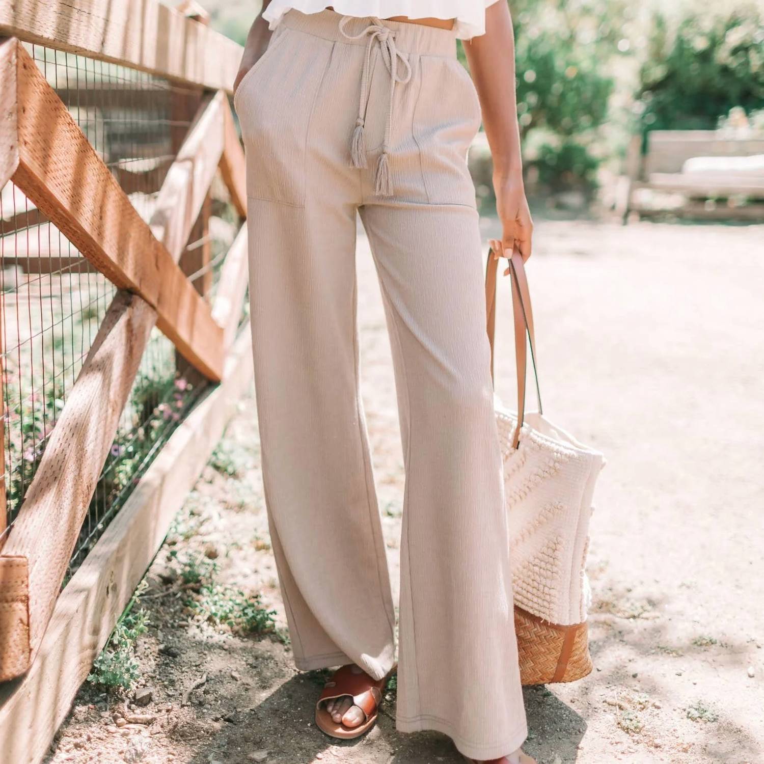 Amaryllis - Wide Leg Pork Chop Pocket Knit Pants