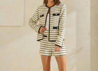 ABLE Striped Tweed Cardigan Jacket in cream black - women's cardigan