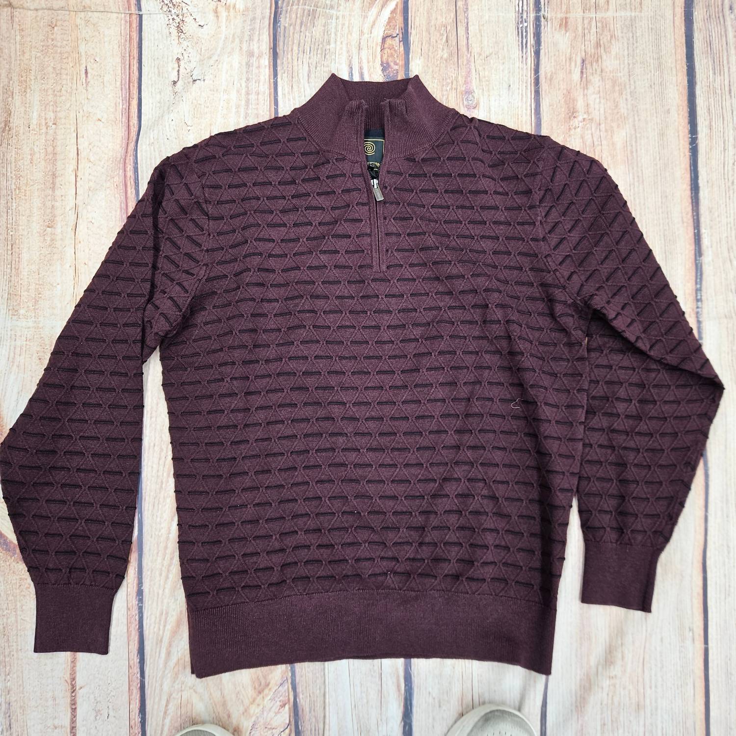 F/X Fusion Men's Tonial Diamond Pattern Top in burgundy - men's long sleeve top