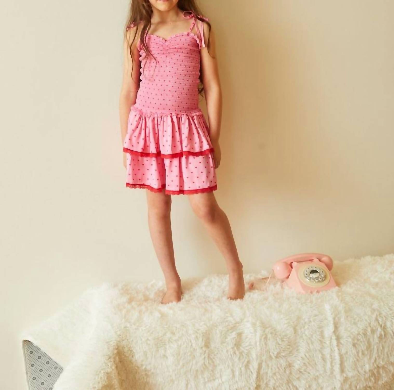 THEME Lola Hearts Smocked Ruffle Dress in pink - kids' dress - alternate view