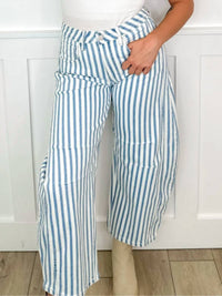 Blakeley - Sarina High-rise Barrel Leg Striped Jeans