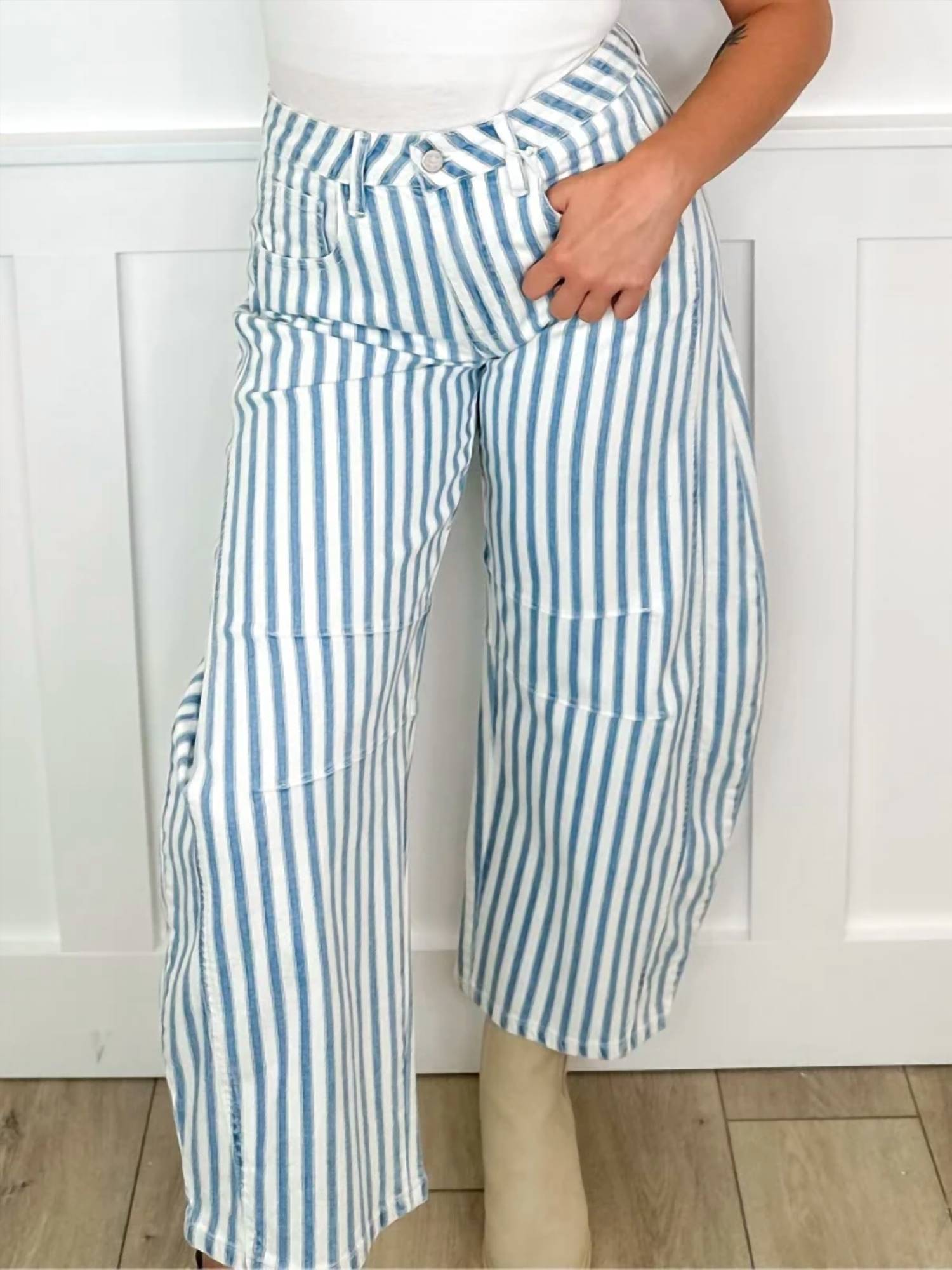 Blakeley - Sarina High-rise Barrel Leg Striped Jeans