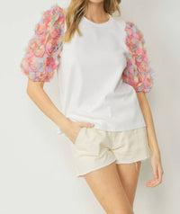 entro Floral Puff Sleeve Top in white - women's t-shirt