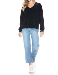 ariella V-neck Top With Contrast Sleeve in black - women's sweater - view 6